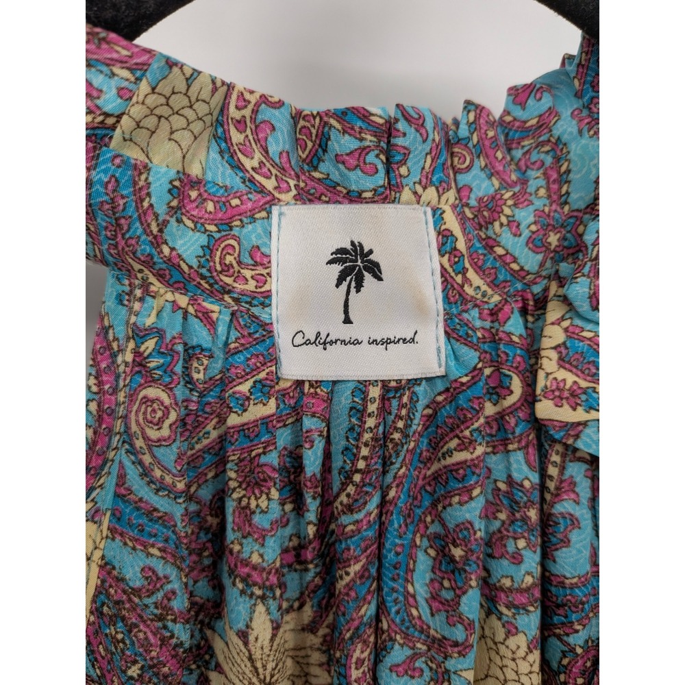 Karma Highway Maxi Dress Womens One Size Blue Paisley Floral Halter Tiered Silky - Picture 3 of 9